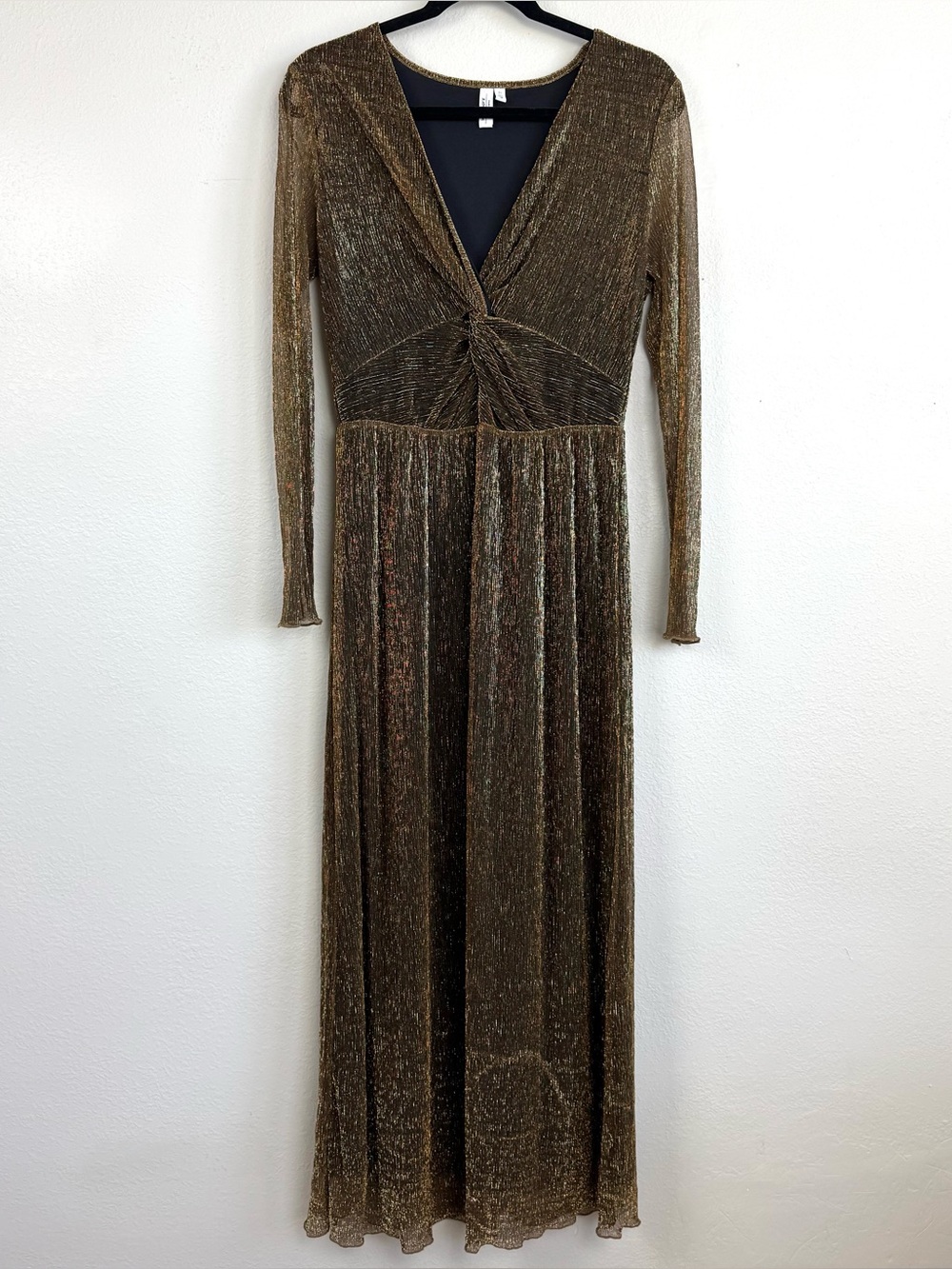 Paris Atelier & Other Stories Glitter Long Sleeve Twist Front Maxi Dress Gold S